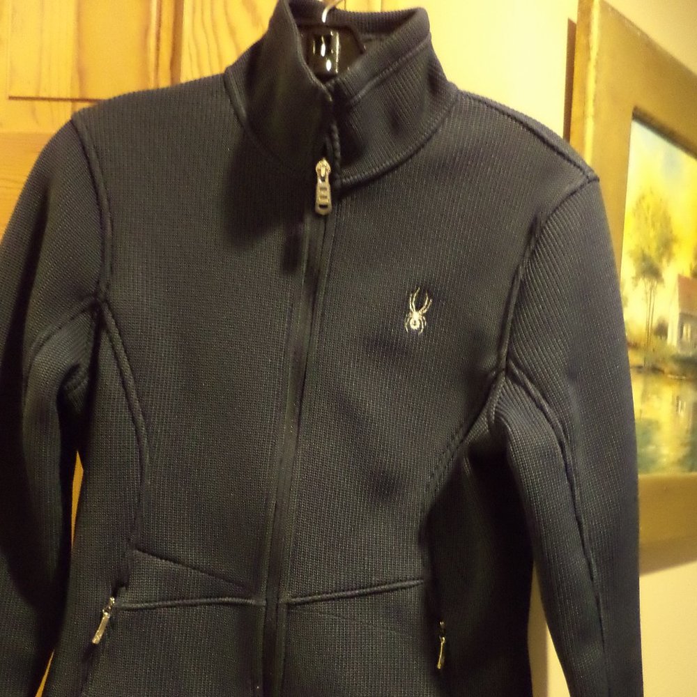 SPYDER NAVY BLUE ZIP FRONT KNIT JACKET SWEATER ~ Size: M/M